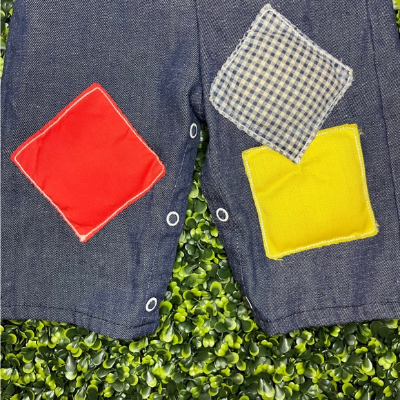 Vintage 1980s Baby Overalls with Patches - Picture 3 of 8